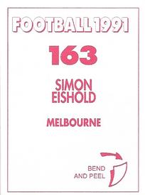 1991 Select AFL Stickers #163 Simon Eishold Back